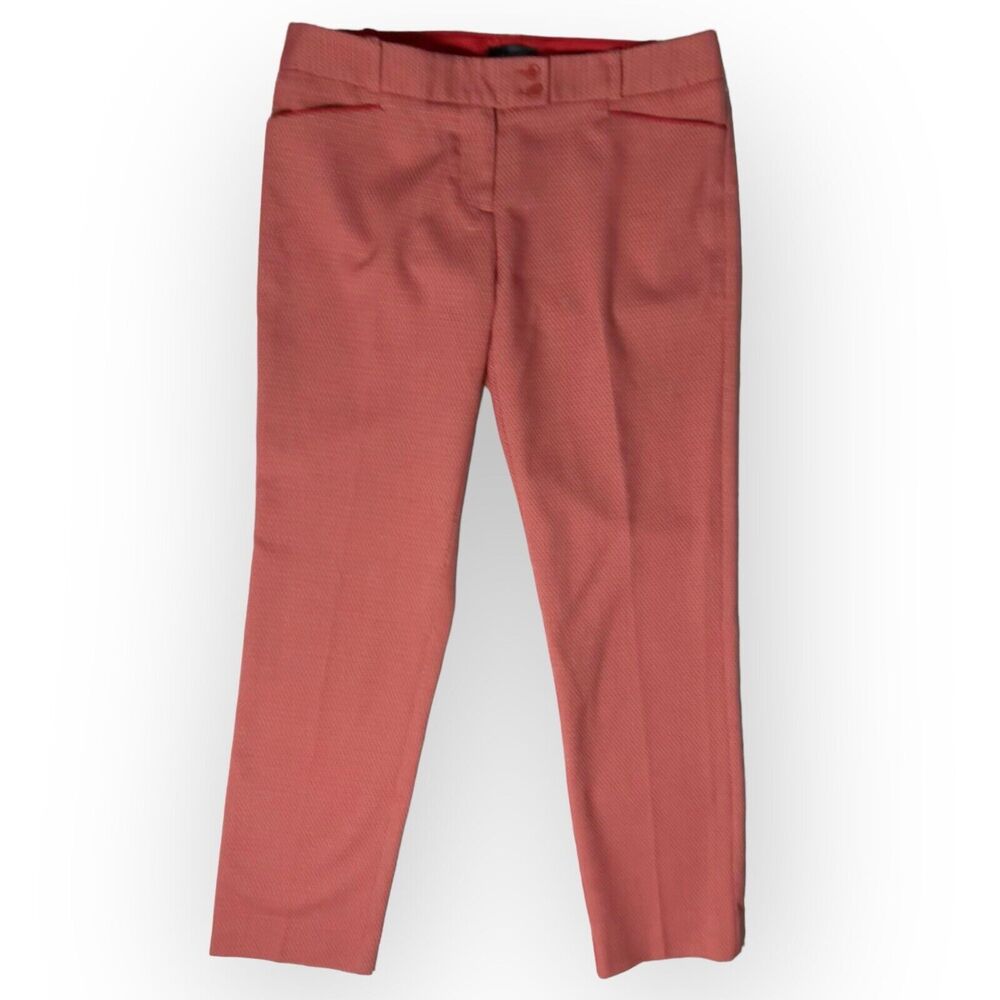 The Limited Red & White Woven Textured Tapered Cropped Flat Front Pants Size 4